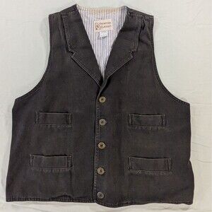 Frontier Classics Black Denim Buckle Back Western Lined Vest Mens Large